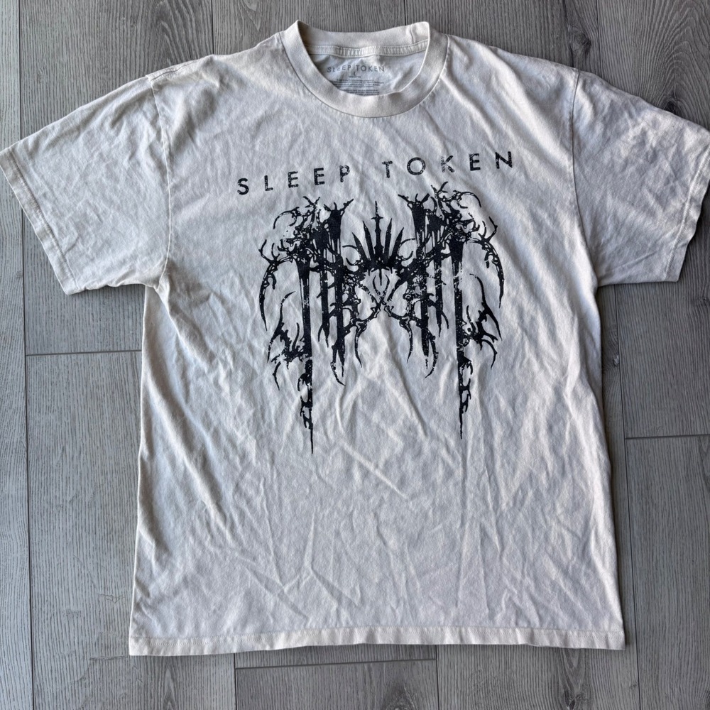 Sleep Token Graphic T Shirt Mens Large Cream Black Gothic Metal Band Tee